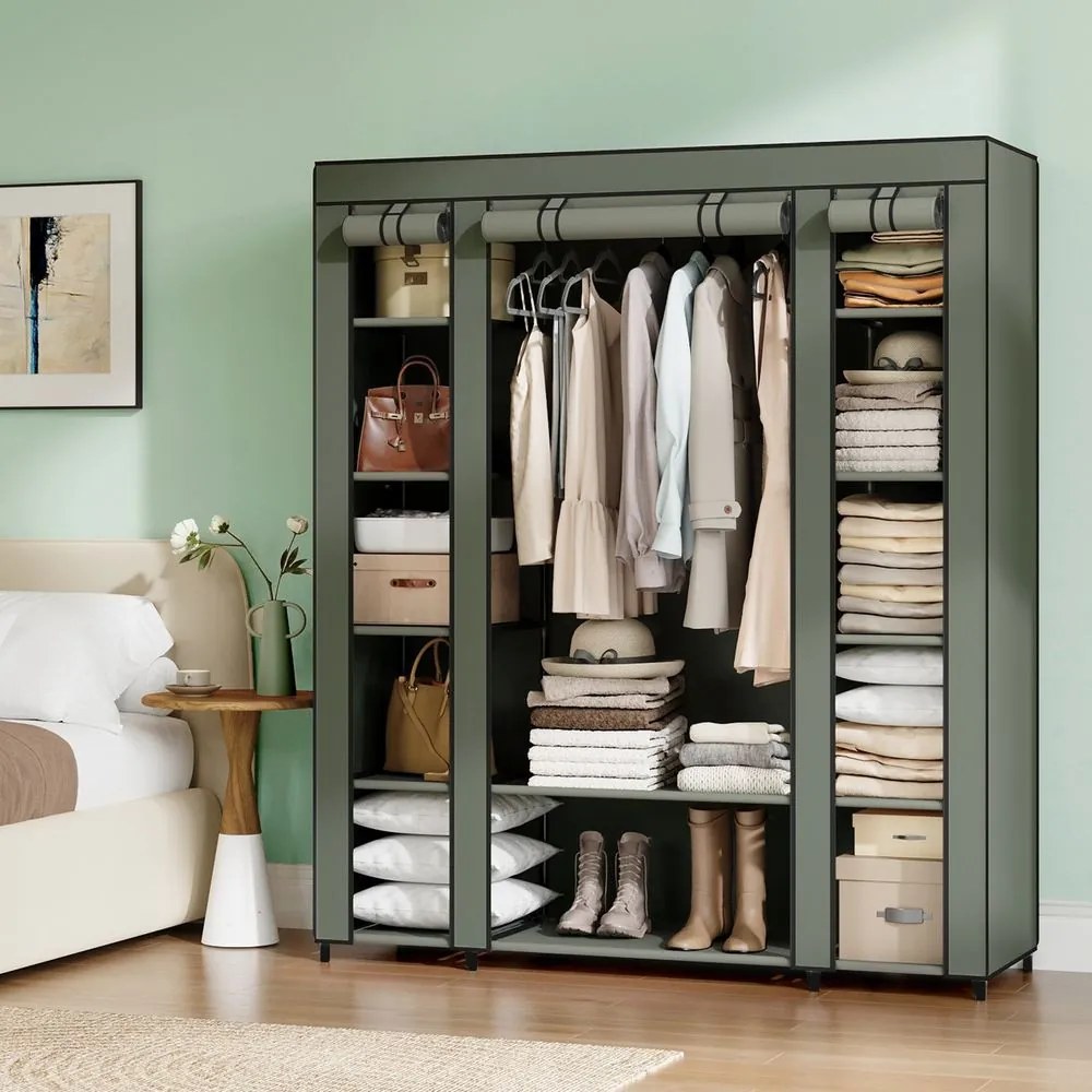 Guarda Roupa de tecido, com capa de lã, com varão para roupa 45 x 150 x 175 cm Verde