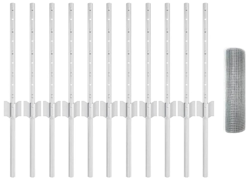 vidaXL Cerca e Poste Prateado 0,4 x 25 m Aço