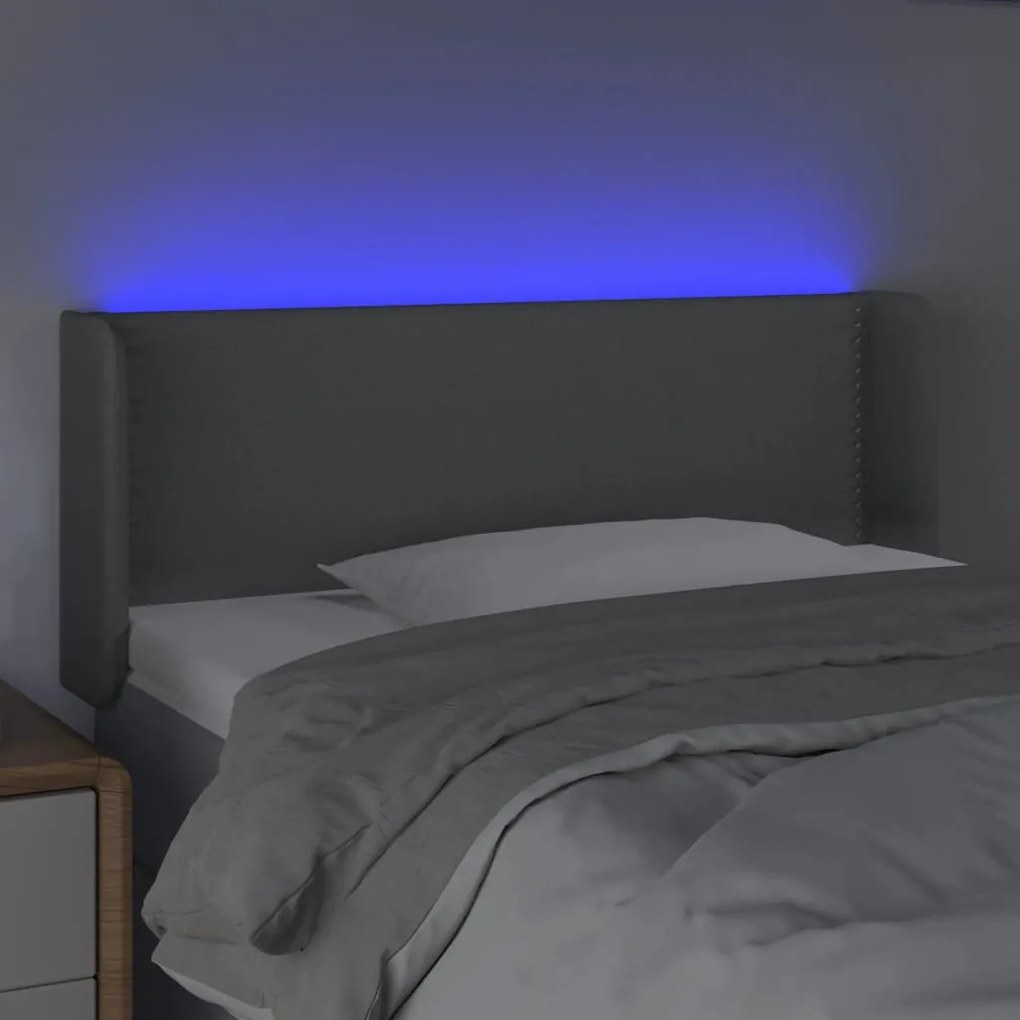 Cabeceira de cama c/ luzes LED tecido 83x16x78/88cm cinza-claro