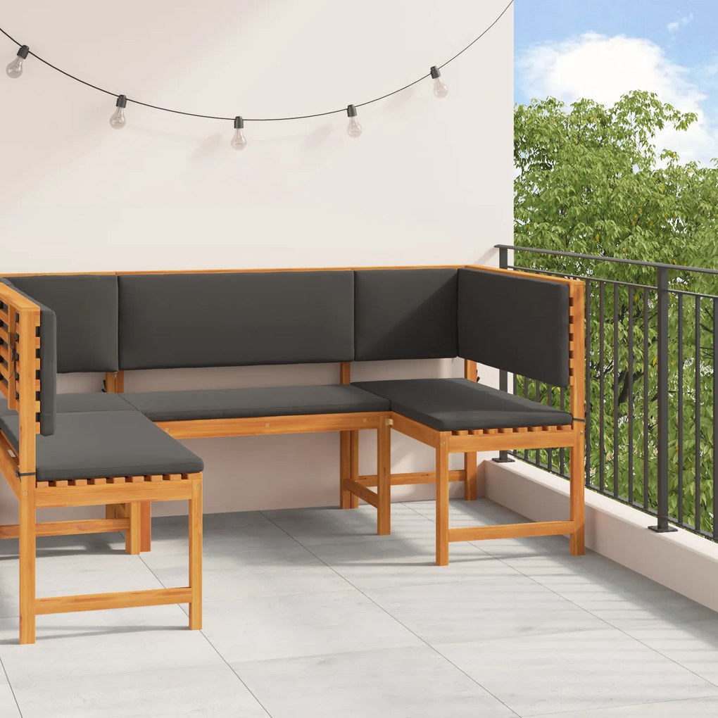 Conjunto de Jardim com 3 Peças e Almofadas em Madeira de Acácia