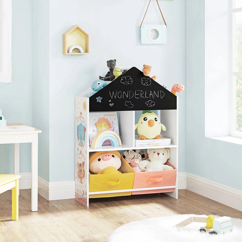 Estante infantil para quarto de criança 65 x 26,5 x 90 cm preto laranja e amarelo