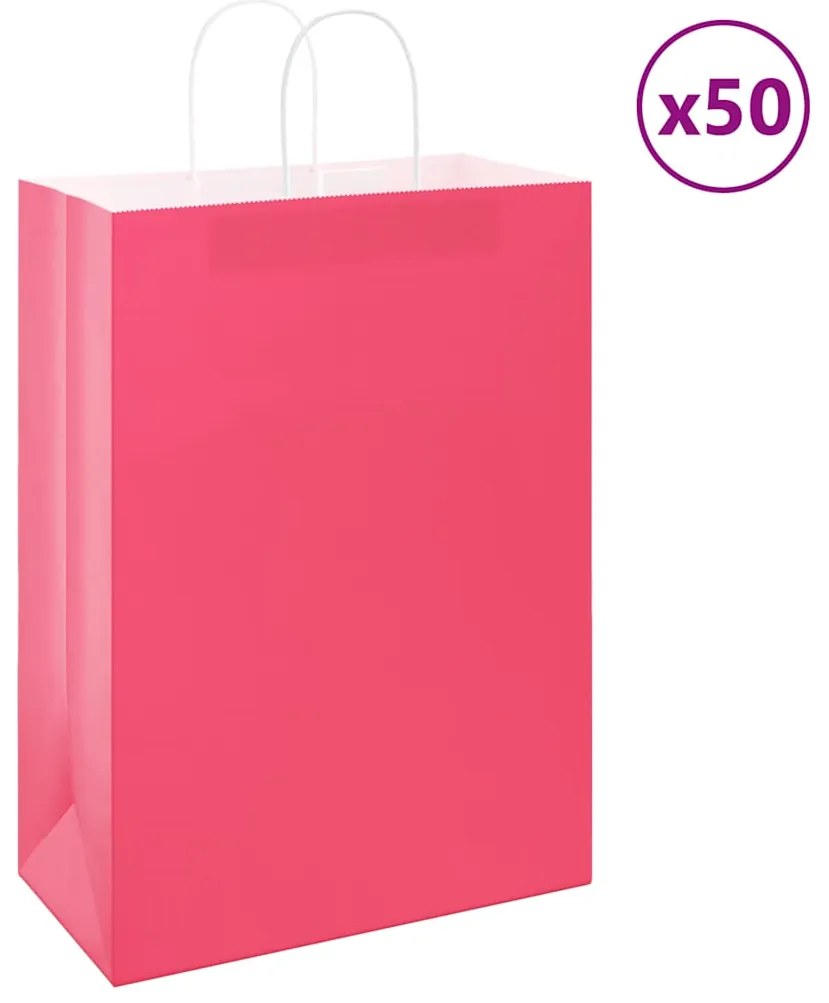 vidaXL Sacos de papel 50 unid com alças rosa 32x17x44 cm