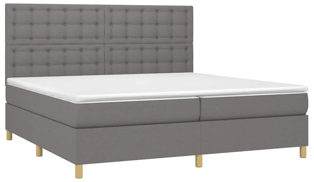 Cama box spring c/ colchão e LED 200x200 cm tecido cinza-escuro