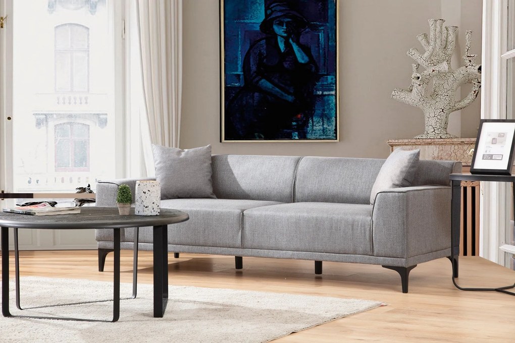 Sofá de 3 Lugares Petra – Cinzento Claro – 215x87x86 cm