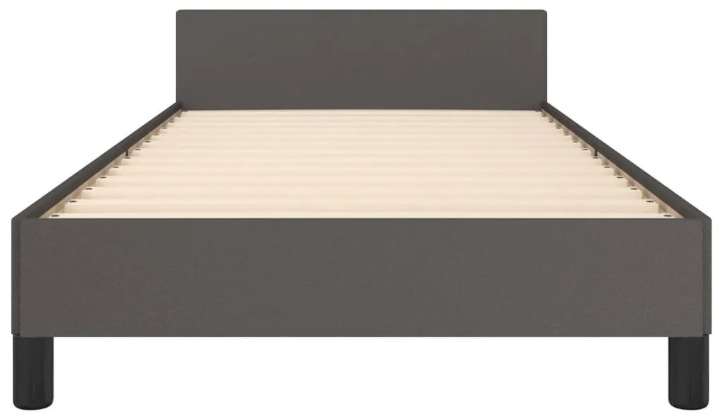 Estrutura cama c/ cabeceira 100x200cm couro artificial cinzento