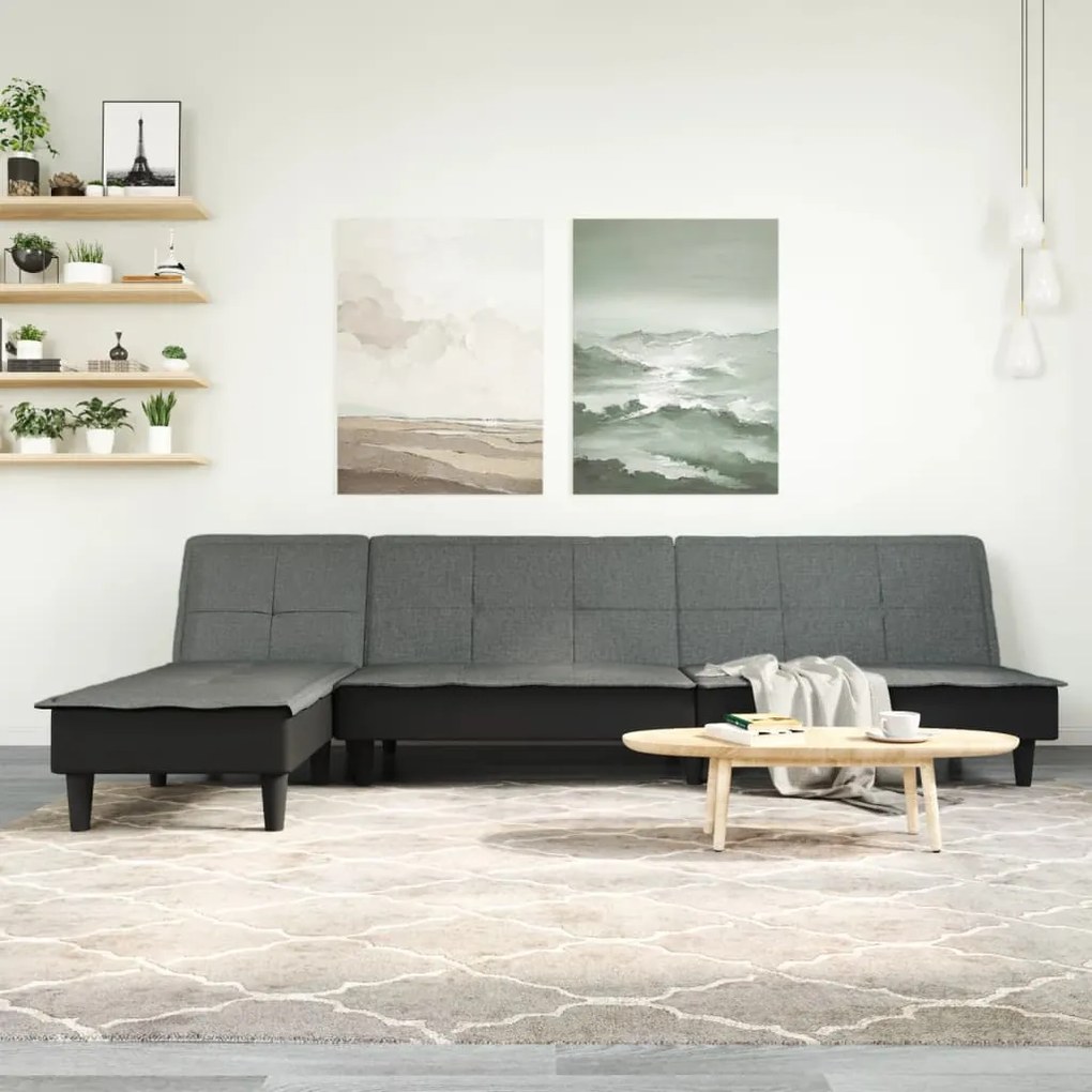 3157257 vidaXL Sofá-cama em forma de L 255x140x70 cm tecido cinzento-escuro