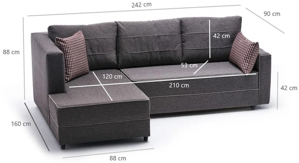 Sofá-Cama de Canto Ece – Castanho – 242x88x90 cm