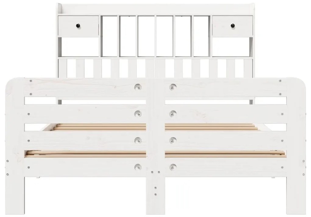 Cama com estante sem colchão 140x190 cm pinho maciço branco