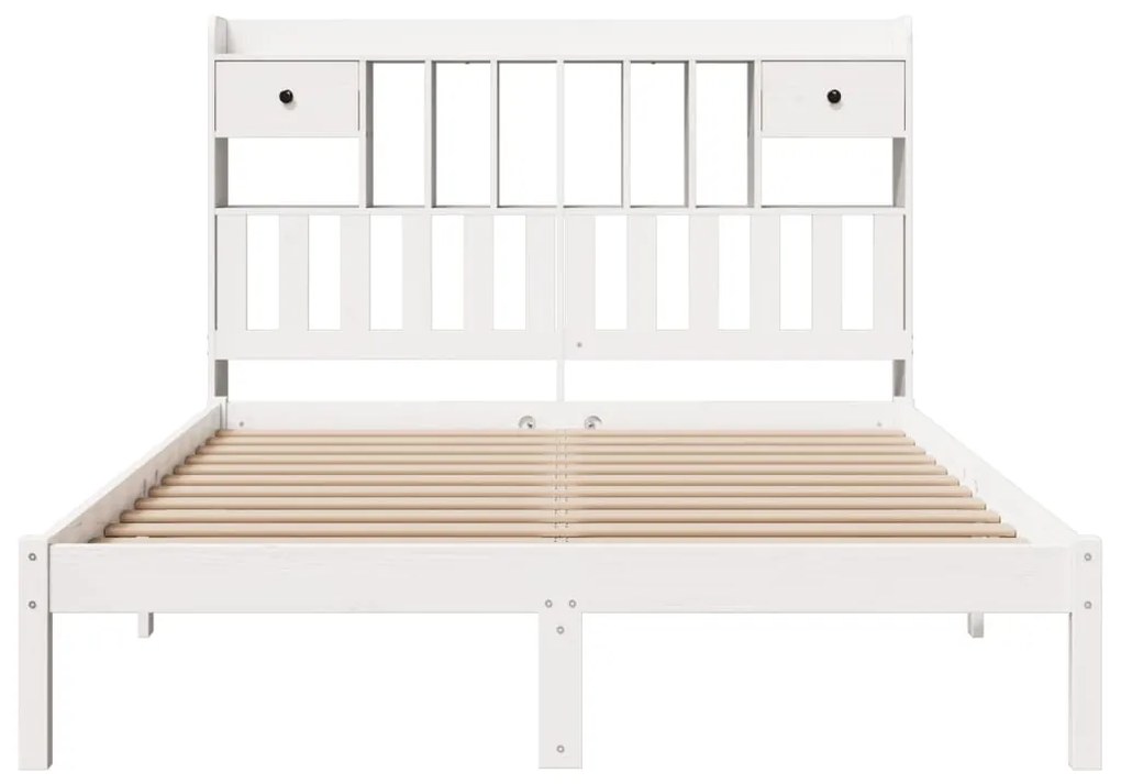 Cama com estante sem colchão 140x190 cm pinho maciço branco