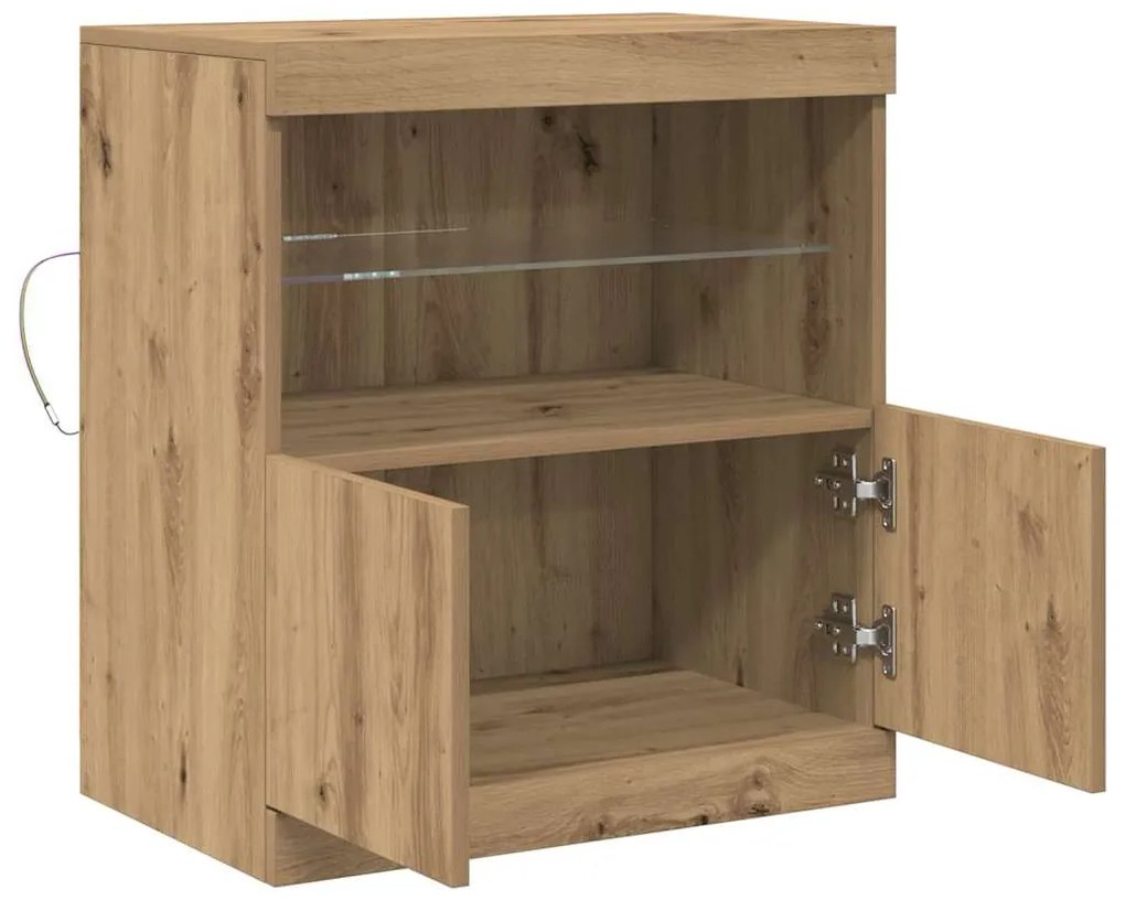 Sideboard vidaXL com Luzes LED Carvalho Artesanal 60x37x67 cm