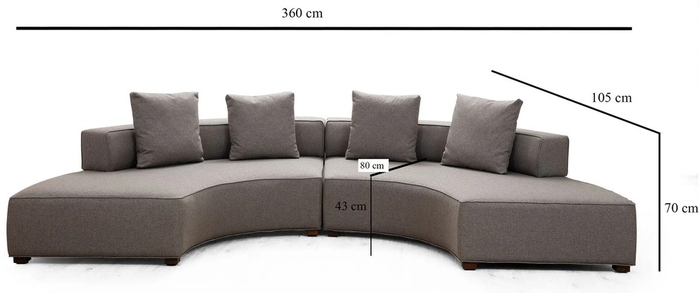 Sofá de Canto Gondol – Cinzento – 360 x 105 cm