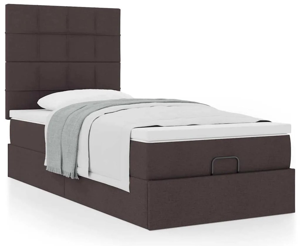 Cama otomana com colchão 90x200 cm tecido castanho escuro