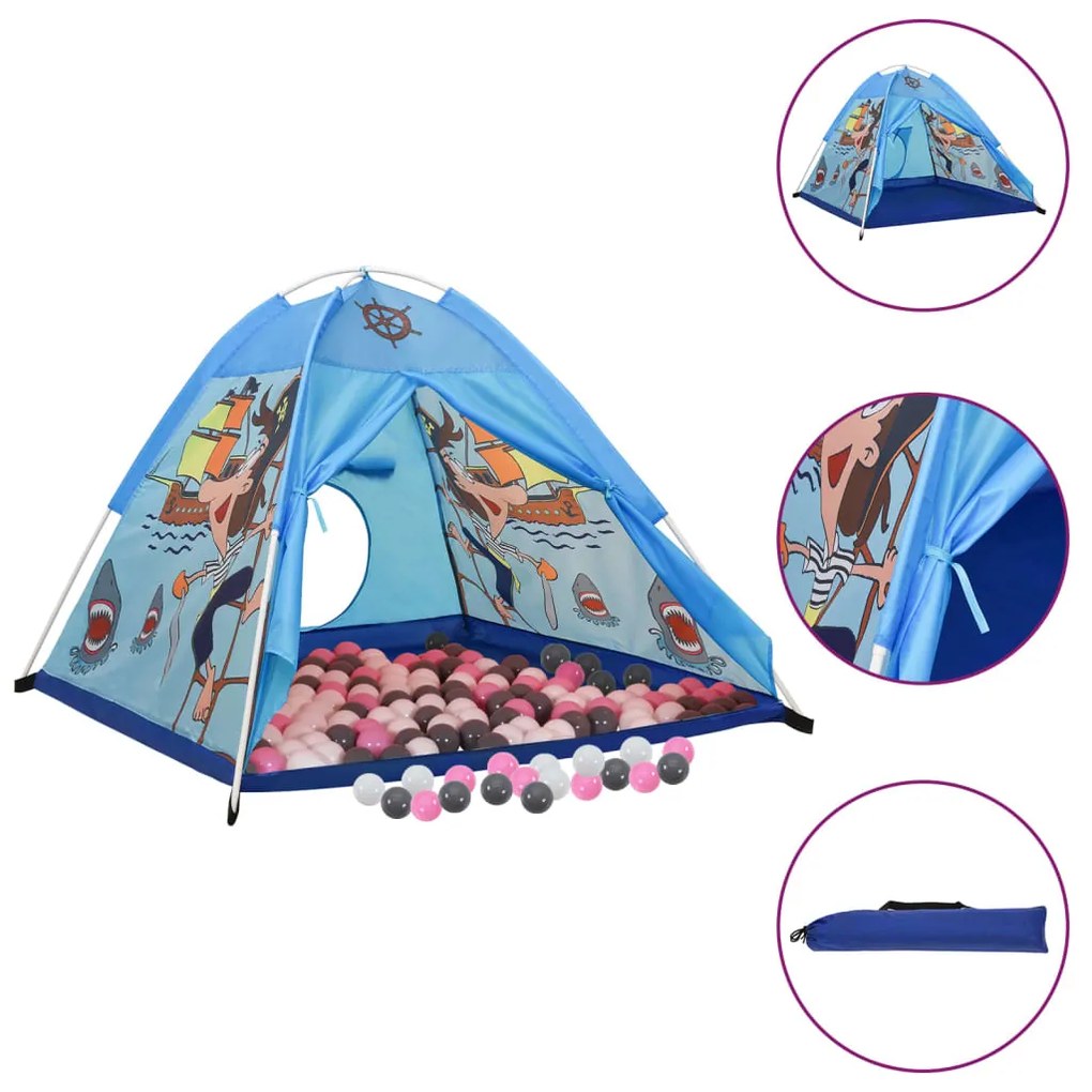 3107744 vidaXL Tenda de brincar infantil com 250 bolas 120x120x90 cm azul
