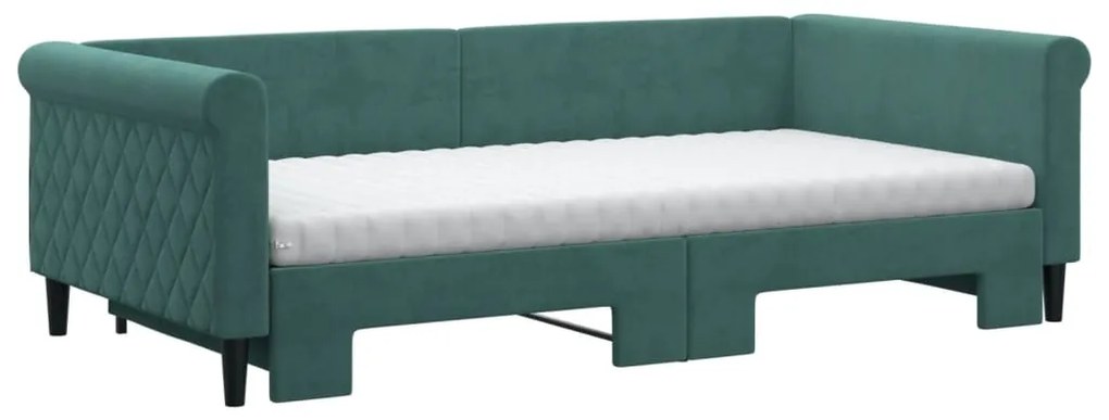Sofá-cama c/ gavetão e colchões 100x200cm veludo verde-escuro