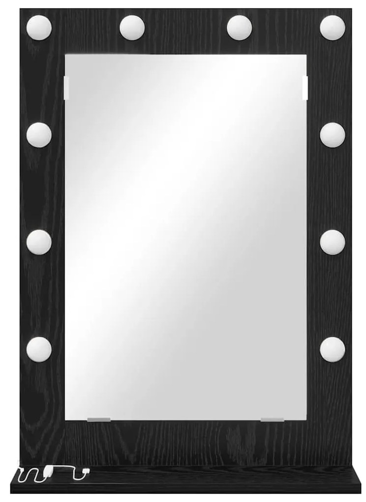 Espelho de Vaidade com Luzes LED Carvalho Preto 70x50x18 cm