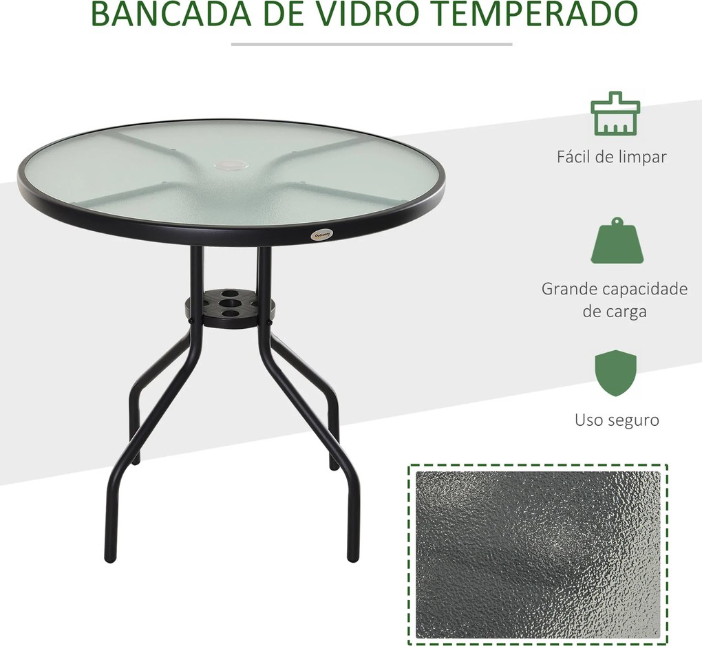 Mesa de Jardim Redonda Mesa Sala de Jantar de Cristal Temperado com Or