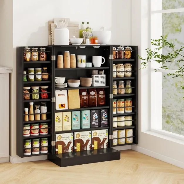 Armário despensa cozinha com 2 portas e prateleiras ajustáveis 59 x 30 x 104 cm Preto