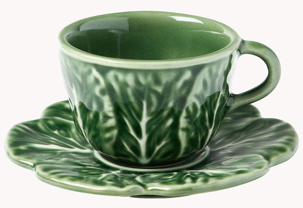 Hand-painted XS Cabbage Coffee Cups with Saucers, Set of 4