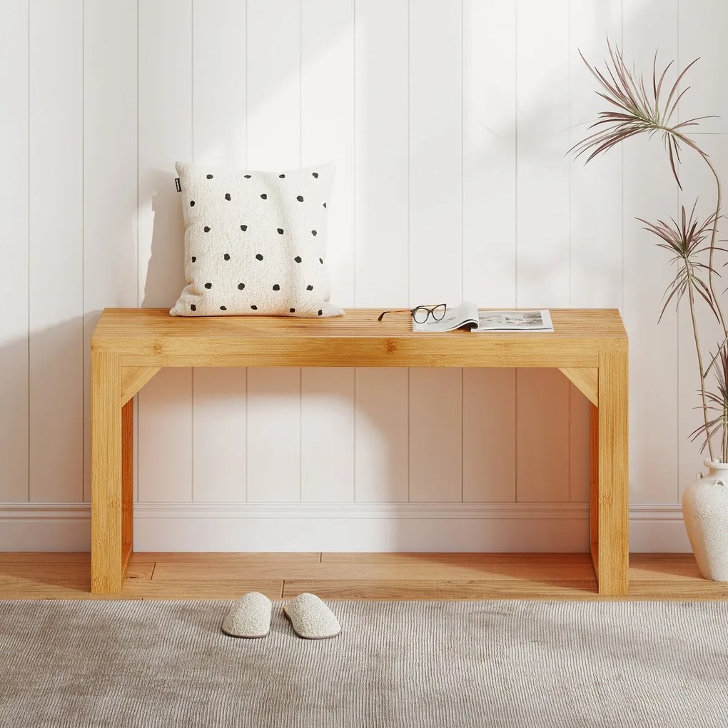 Banco de Bambu para Sala de Jantar ou banco Entrada 90 x 33 x 43 cm de Madeira Maciça para Interior Moderno Natural
