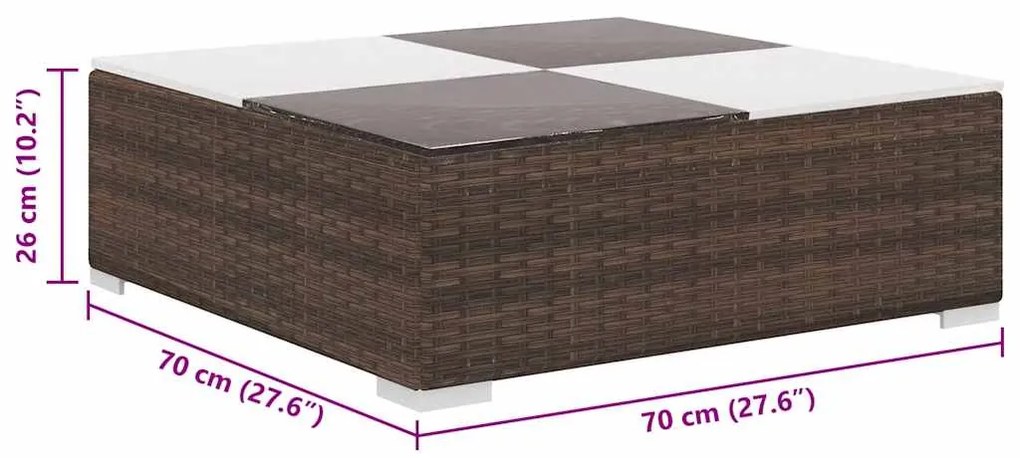 8 pcs conjunto lounge jardim c/ almofadões vime PE castanho