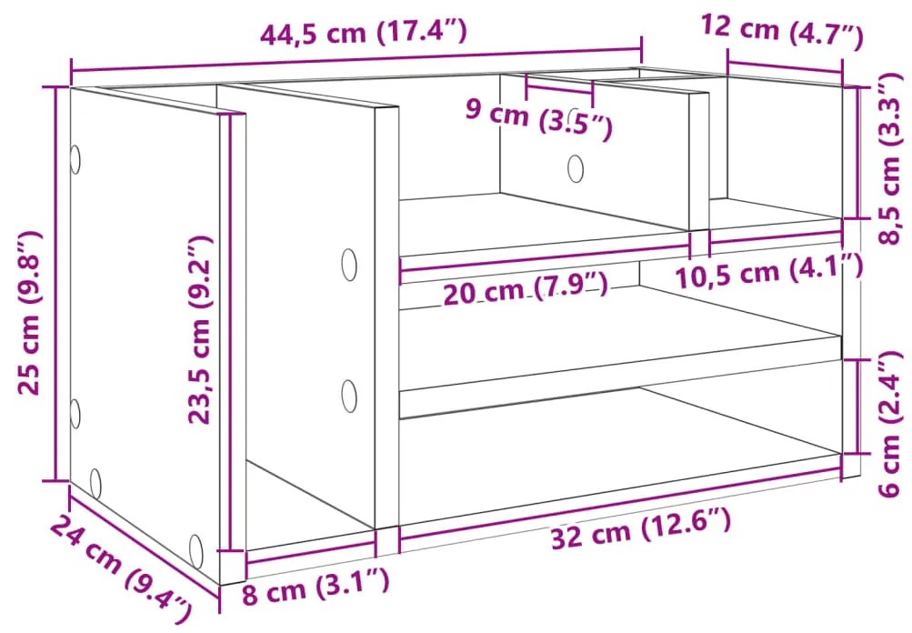 Organizador de secretária 44,5x24x25cm derivados madeira branco