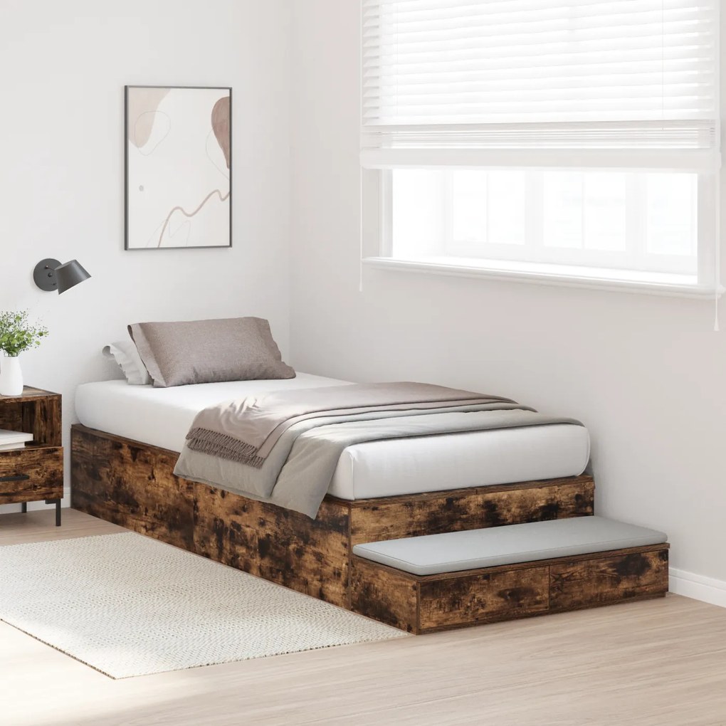 Estrado de Cama com Arrumação Carvalho Defumado 80x200 cm