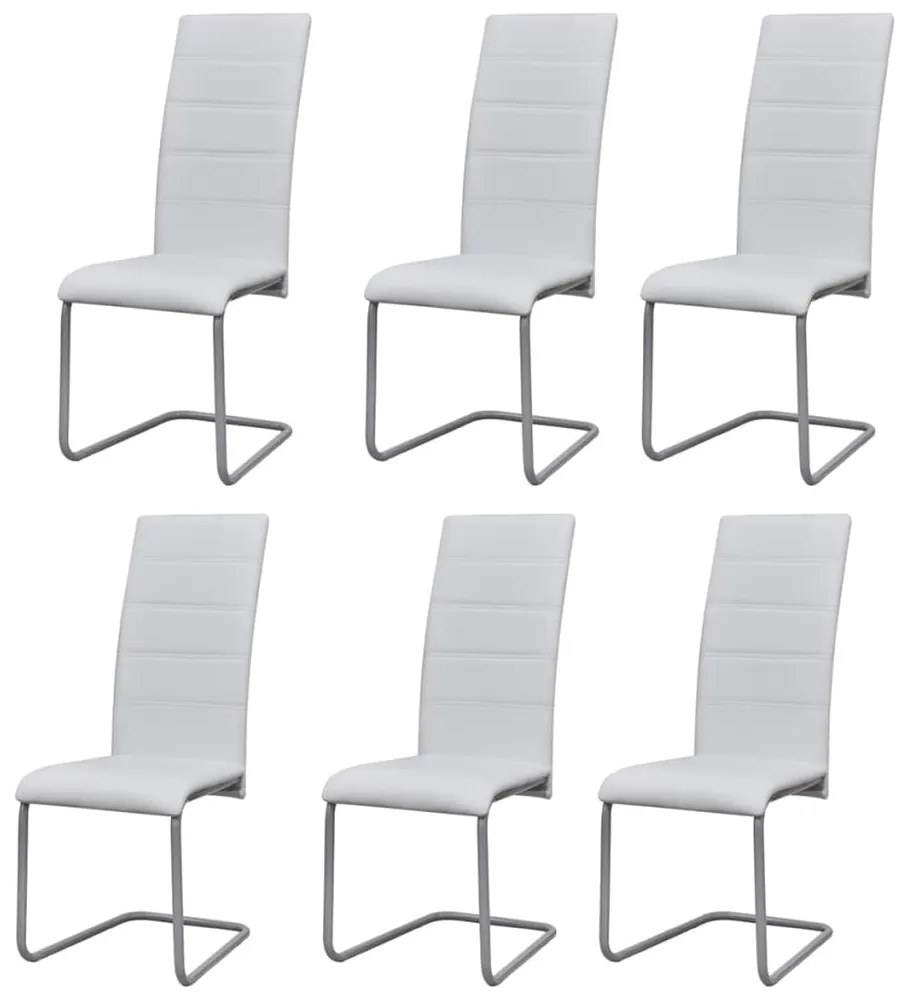 Cadeiras de jantar cantilever 6 pcs couro artificial branco