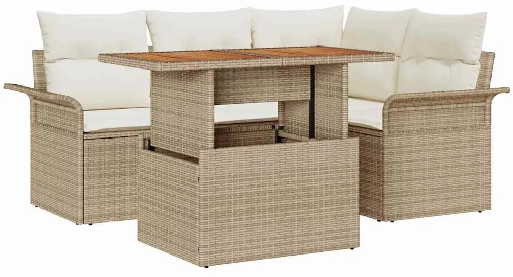 Conjunto de Jantar de Jardim de 5 Peças com Almofadas Beiges em Rattan