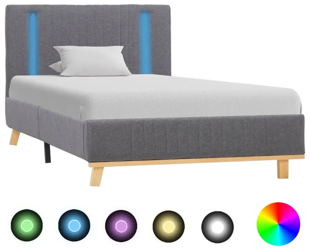 vidaXL Estrutura de cama com LED 100x200 cm tecido cinzento-claro