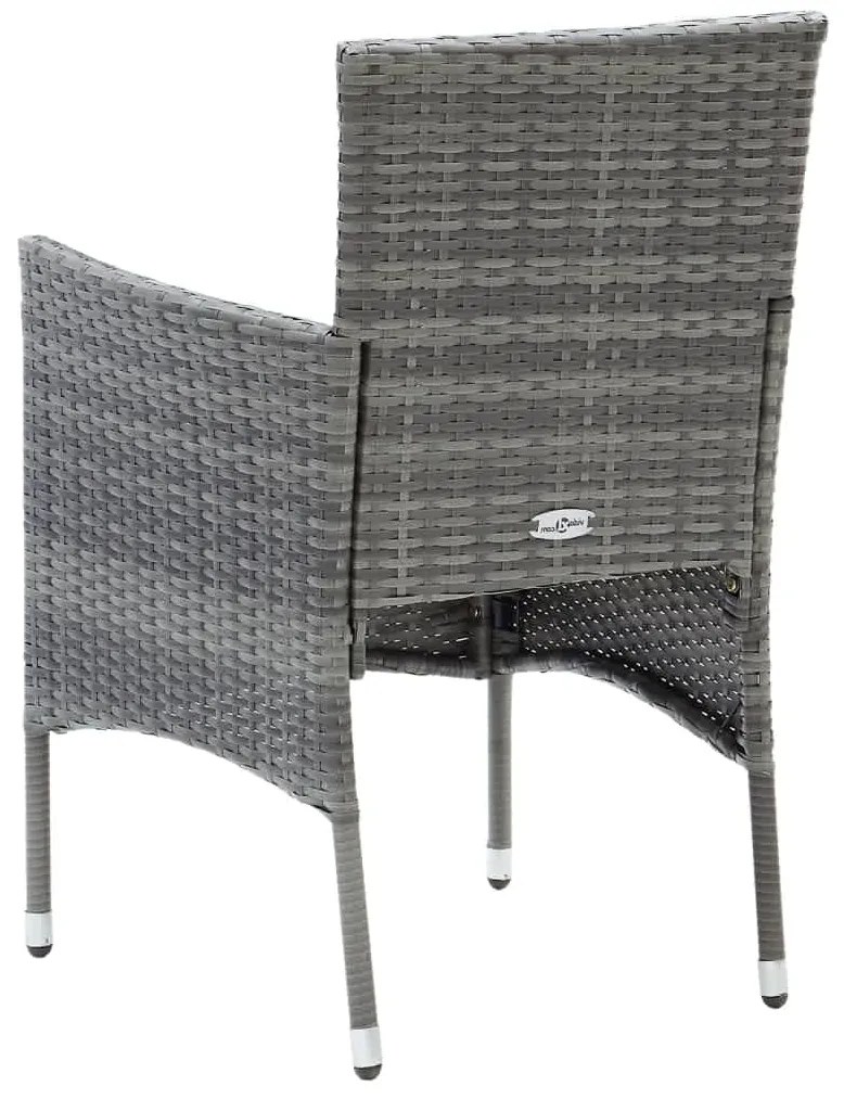 3 pcs conjunto de jantar p/ jardim c/ almofadões vime PE cinza