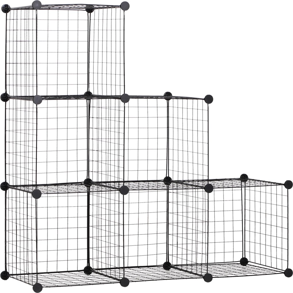 HOMCOM Estante de cubos metálica, armário de cubos ajustável para roupas, livros, brinquedos, flexível, 109L x 37B x 109H cm, preto | Aosom Portugal