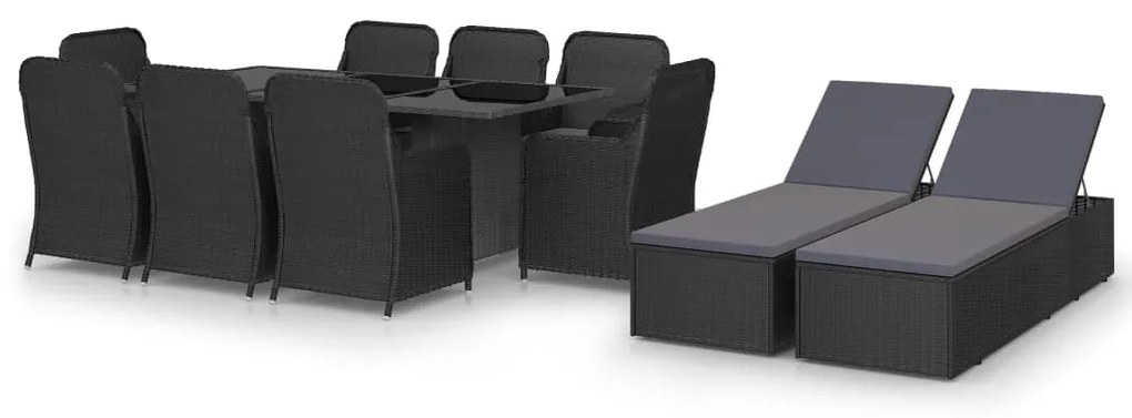vidaXL 11 pcs conjunto de jantar para jardim vime PE preto