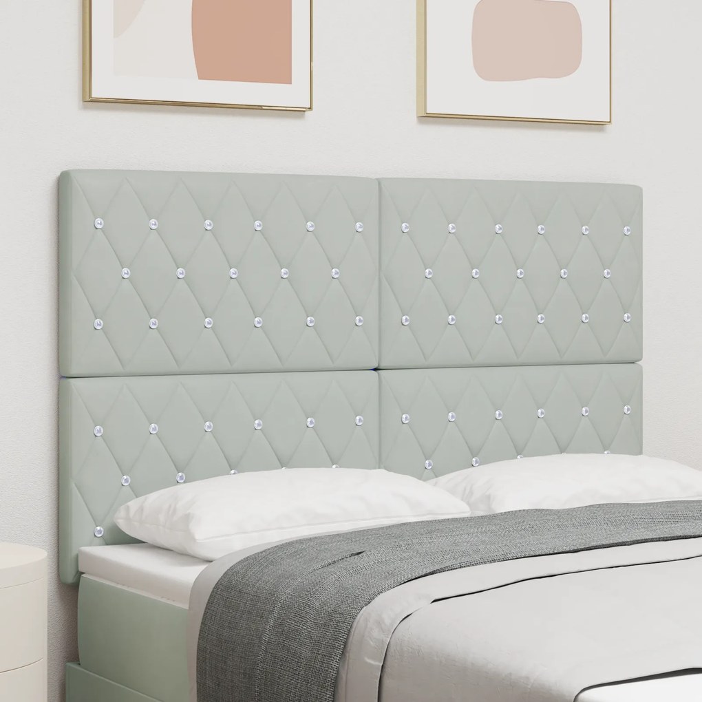 Cabeceira com Botões de Cristal Tufted Cinza Claro 140 cm de Veludo
