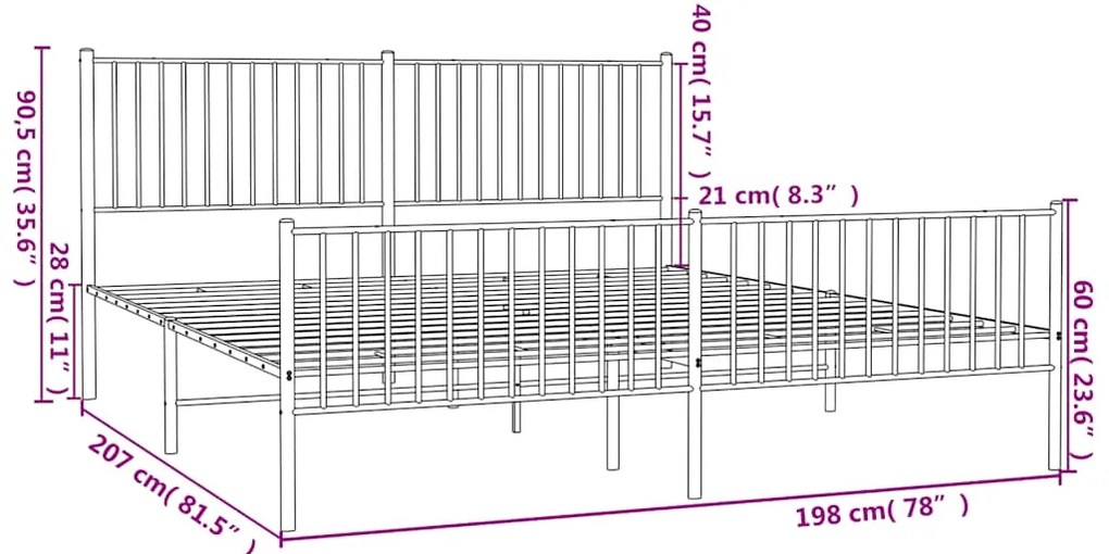 Estrutura de cama com cabeceira e pés 193x203 cm metal preto