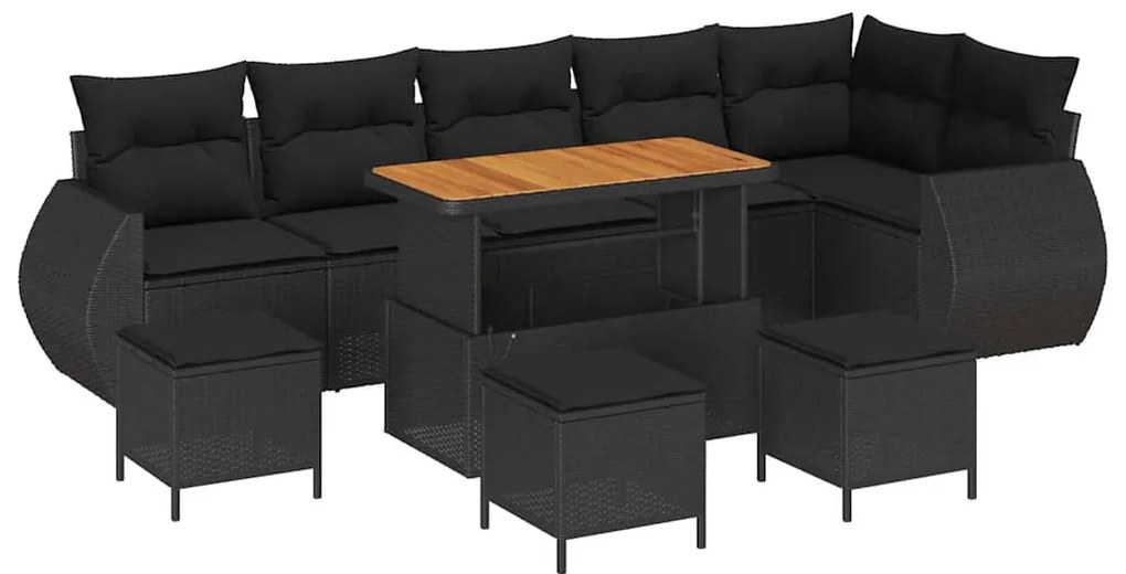 Conjunto de Sofá de Jardim de 10 Peças com Almofadas de Rattan Preto e