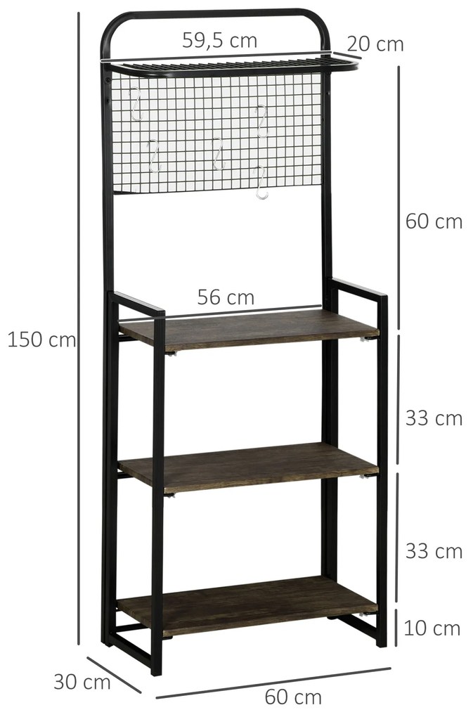 Estante Dobrável com 4 Níveis Estante de Estilo Industrial de Armazenamento com 5 Ganchos e Anti-Rolamento para Sala de Estar Escritório Dormitório 60