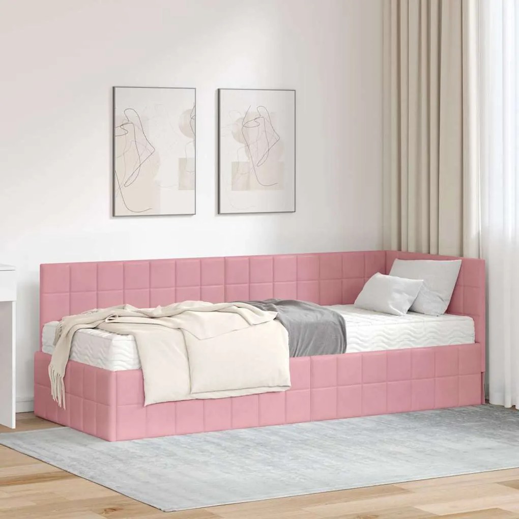 vidaXL Estrutura de Cama de Canto com Colchão 2 pcs Cinzeto Veludo