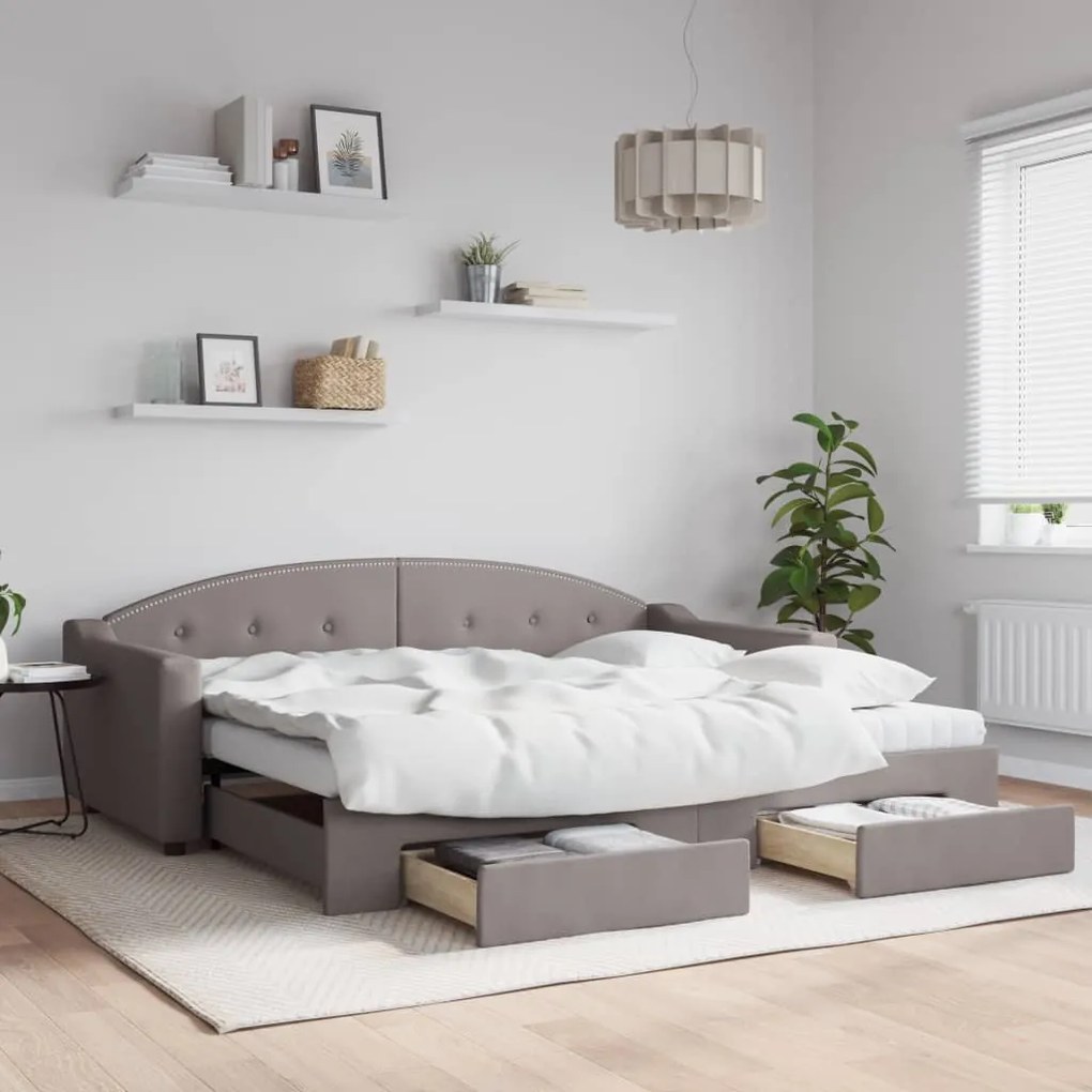 Sofá-cama c/ gavetão/gavetas 90x200 cm tecido cinza-acastanhado