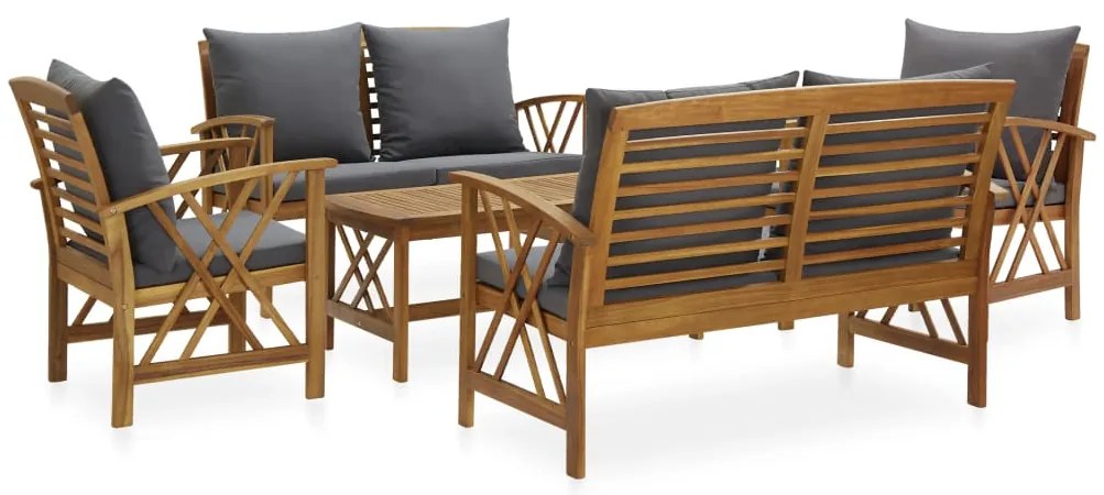 5 pcs conjunto lounge de jardim c/ almofadões acácia maciça