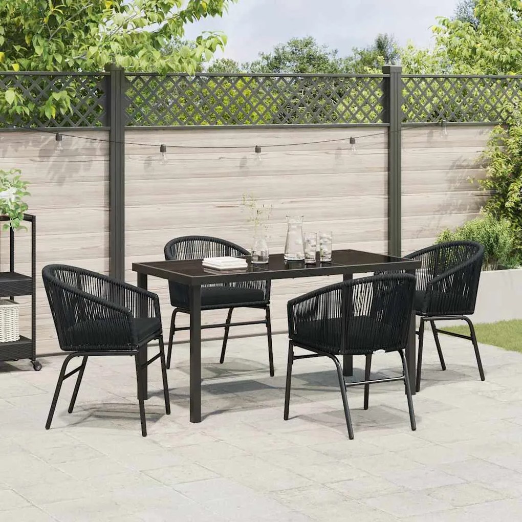Conjunto de jantar de jardim de 5 peças - Rattan polido chique em pret