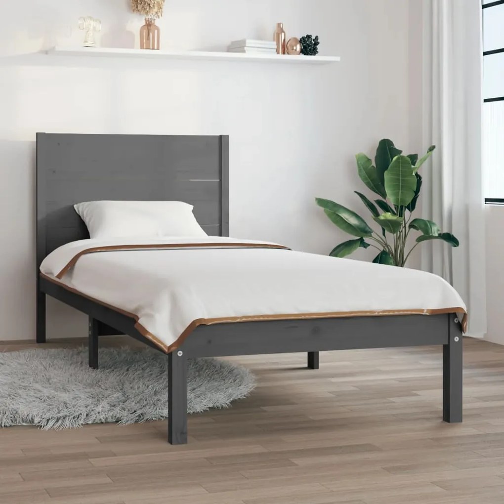 vidaXL Estrutura de cama solteiro 90x190 cm madeira maciça cinza