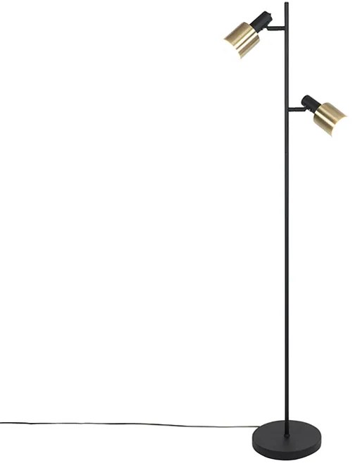 Candeeiro de pé design preto com dourado 2-luzes - Stijn Moderno