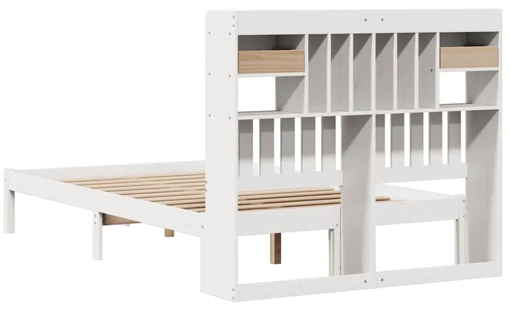 Cama com estante sem colchão 135x190 cm pinho maciço branco