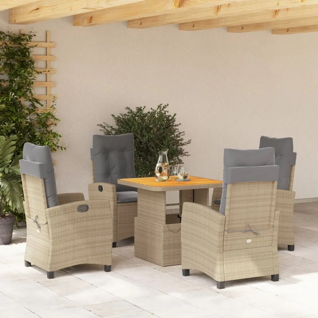 vidaXL 5 pcs conjunto de jantar p/ jardim com almofadões vime PE bege