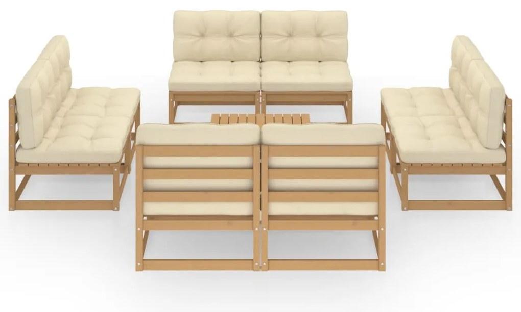 9 pcs conjunto lounge de jardim c/ almofadões pinho maciço