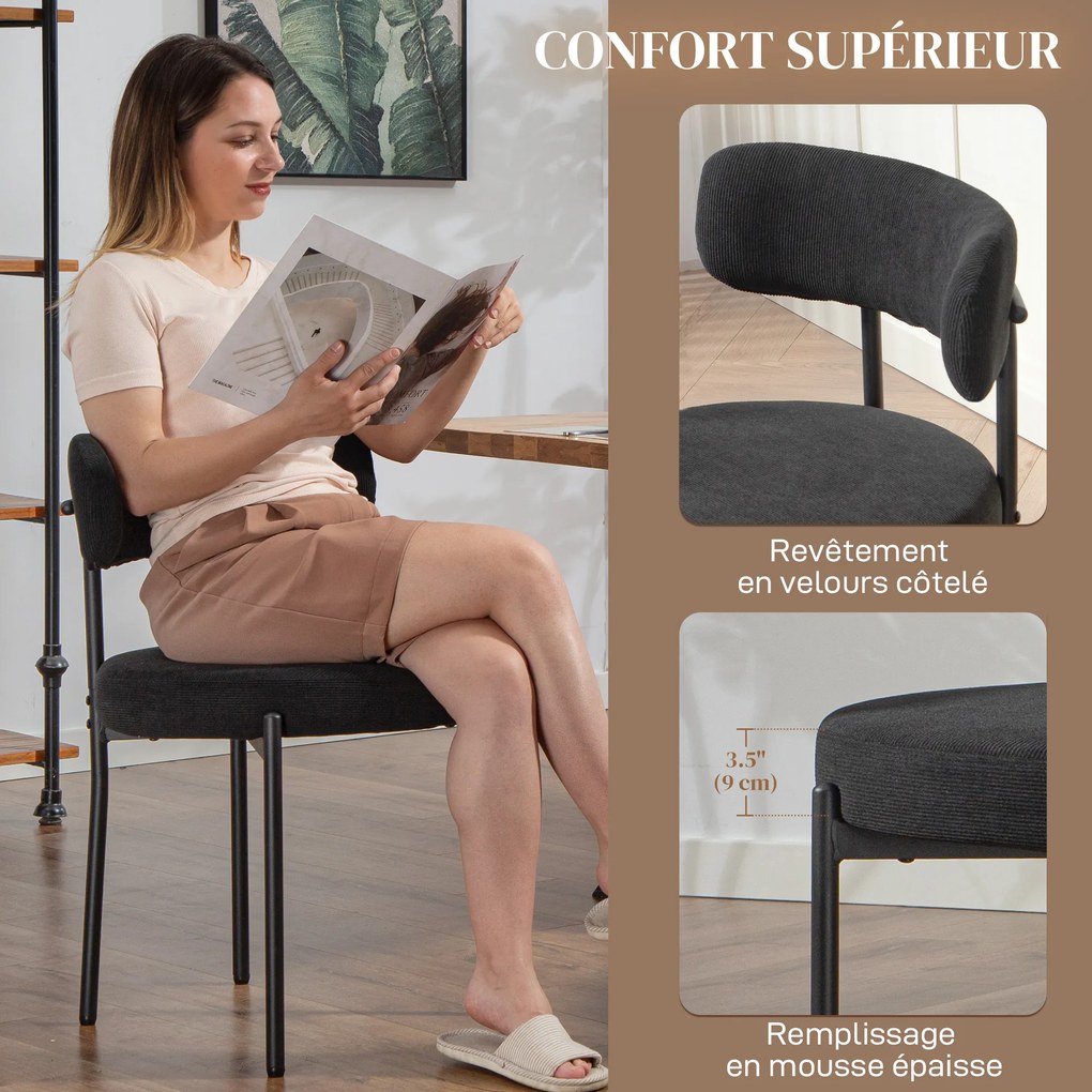 Conjunto de 4 cadeiras de sala de jantar (MESA NÃO INCLUIDA) com encosto em tecido e pés em aço, 51 x 51 x 76 cm, preto