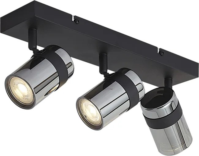 Foco de teto preto com vidro fumado 3 luzes giratório e inclinável - Gianni