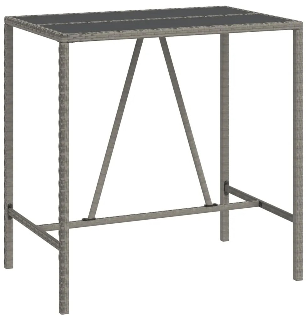 7 pcs conjunto de bar p/ jardim c/ almofadões vime PE cinzento