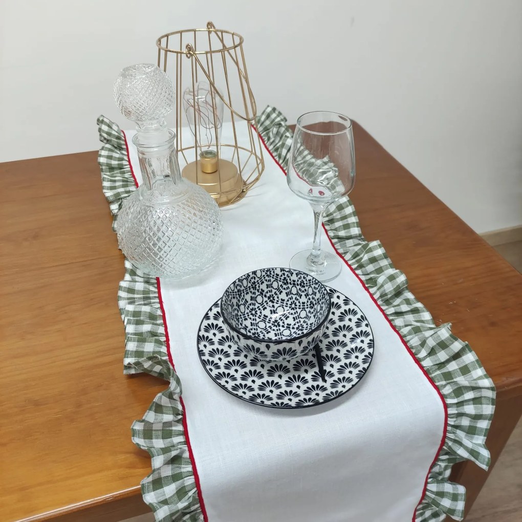 Individual, Guardanapo e Caminho de Mesa Verde Charme Linho JOL
