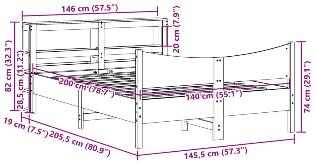 Estrutura de cama com cabeceira 140x200 cm pinho maciço branco